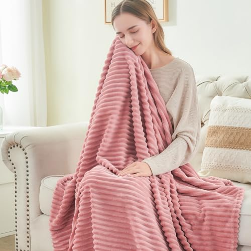 Image of BEDELITE Fleece Blanket King Size - 3D Ribbed Jacquard Soft and Warm Decorative Fuzzy Blankets - Cozy, Fluffy, Plush Lightweight Throw Blankets for Couch, Bed, Sofa(Pink, 108x90 inches)