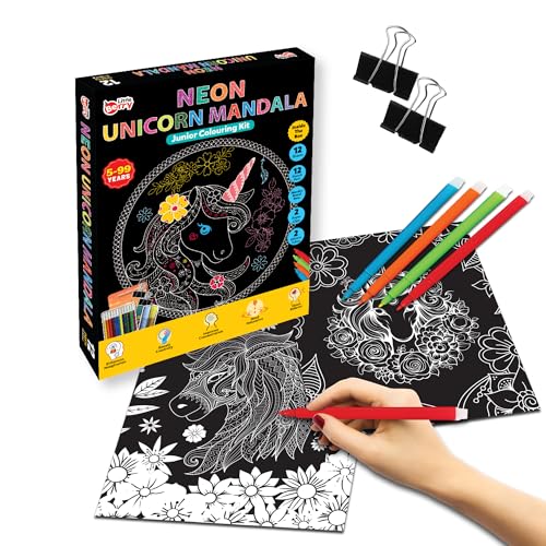 Image of Little Berry DIY Neon Unicorn Mandala Art Kit for Girls 9-12 Years | Art & Craft Kit for Girls | Colouring and Painting Set for Kids with 12 Mandala Designs and Sketch Pens | Gift Set for Kids Age 9+