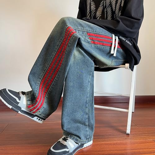 Baggy Jeans Men Y2k Straight Leg Striped Jeans Men Relaxed Fit Casual Emo Wide Leg Denim Pants Hip Pop2