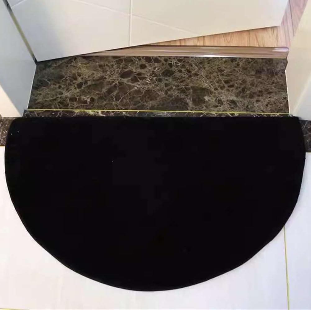 Reyox Soft Plush Half Circle Bathroom Rug, Absorbent Bath Mat, Non Slip Bath Rug, Washable Bathroom Carpet Black 1.3 x 2.0 Feet