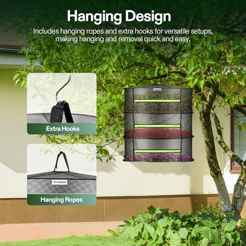 Image of VIVOSUN 3-Layer Mesh Drying Rack Hanging Design with Green Zippers for Dehydrating, Indoor and Outdoor Pruning Shears Included