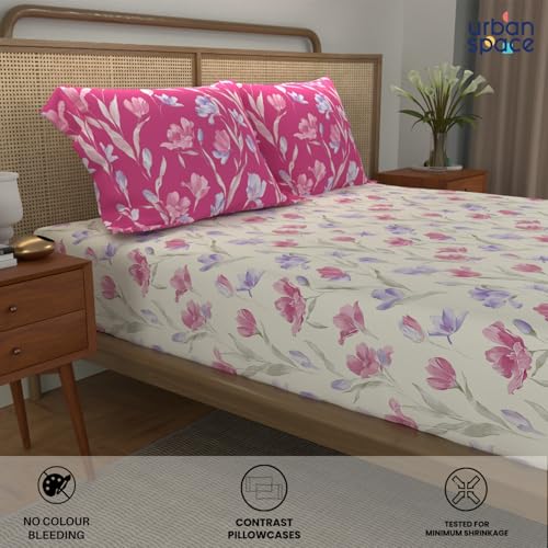 Image of Urban Space Divine 100% Cotton Bedsheet for Double Bed with 2 Pillow Covers, Double Bedsheet (Size 90 x 100 inches, Atumn Pink)