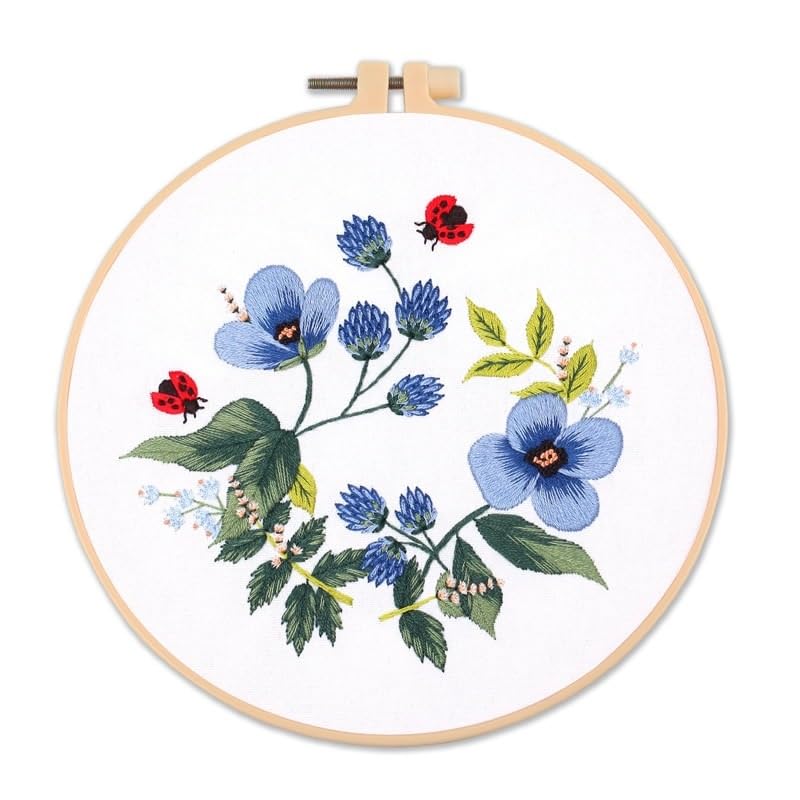 Kit broderie fleurs idée cadeau créatif avec toile et cerceau