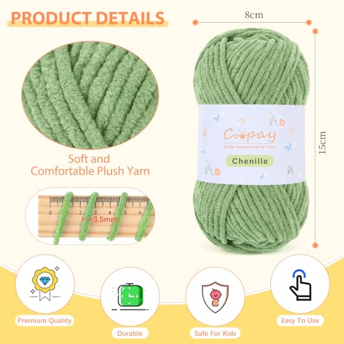 Image of Coopay Chenille Yarn for Crocheting, 8 Pack Medium Weight Yarn - CYC #4 - Total 520yd, Soft Crochet Yarns for Plush Toys, Blankets, Scarves (Green)