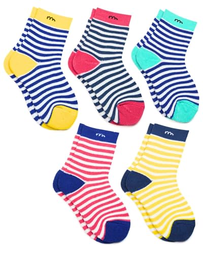 Image of Neska Moda Boys & Girls Pack Of 5 Pair Terry Cotton Socks (Yellow,Mint,Red,Blue)-SK1207