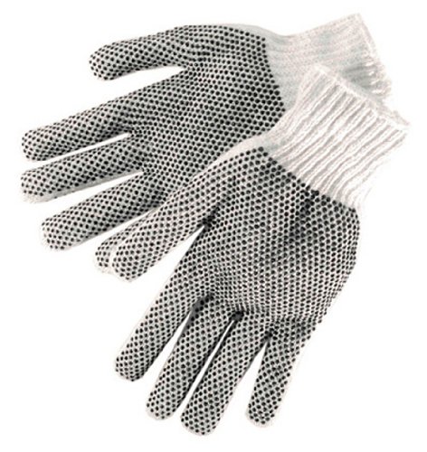 Liberty S4715QG/S Cotton/Polyester Plain Seamless Knit Ladies Glove with Two-Sided Black PVC Dots, Natural White (Pack of 12)