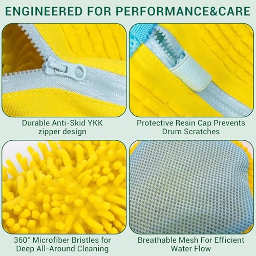 2-Pack Shoe Laundry Bags for Washer & Dryer – Reusable Sneaker laundry Bag with 360° Microfiber Cushion – Anti-Deform, Tear-Resistant, Foldable shoe washing machine bag, 39x19cm – Yellow2