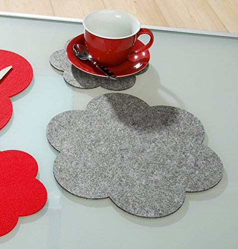 Feltro Sottobicchieri Fiore 20 cm, Set di, Grigio