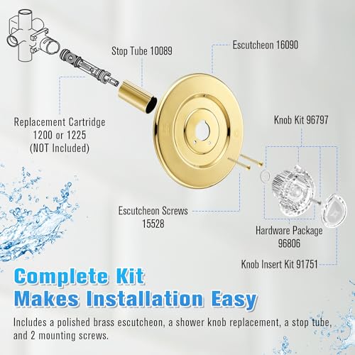 Image of Enhon Tub and Shower Trim Kit, Shower Trim Compatible with Moen Chateau T470 Single Handle Tub /Shower Standard Valve, Escutcheon Screws Tube and Handle(Polished Brass, Knob)