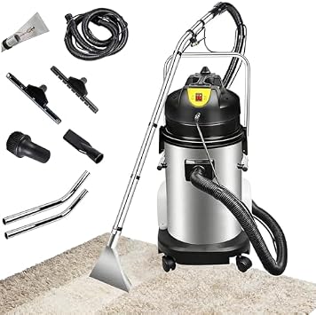 Commercial Carpet Cleaner Machine, Wet and Dry Extractor Vacuum Washer, Deep Cleaning for Carpets, Sofas, Auto Detailing, Stainless Steel-60L