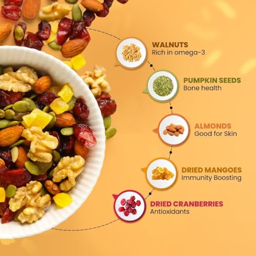 Image of Paper Boat Mega Omega Dry Fruits Mix, Premium Trail Mix with Omega 3 | Healthy Mixed Nuts with Almonds | Walnuts | Cranberry | Pumpkin Seeds (Pack of 20, 30g each)
