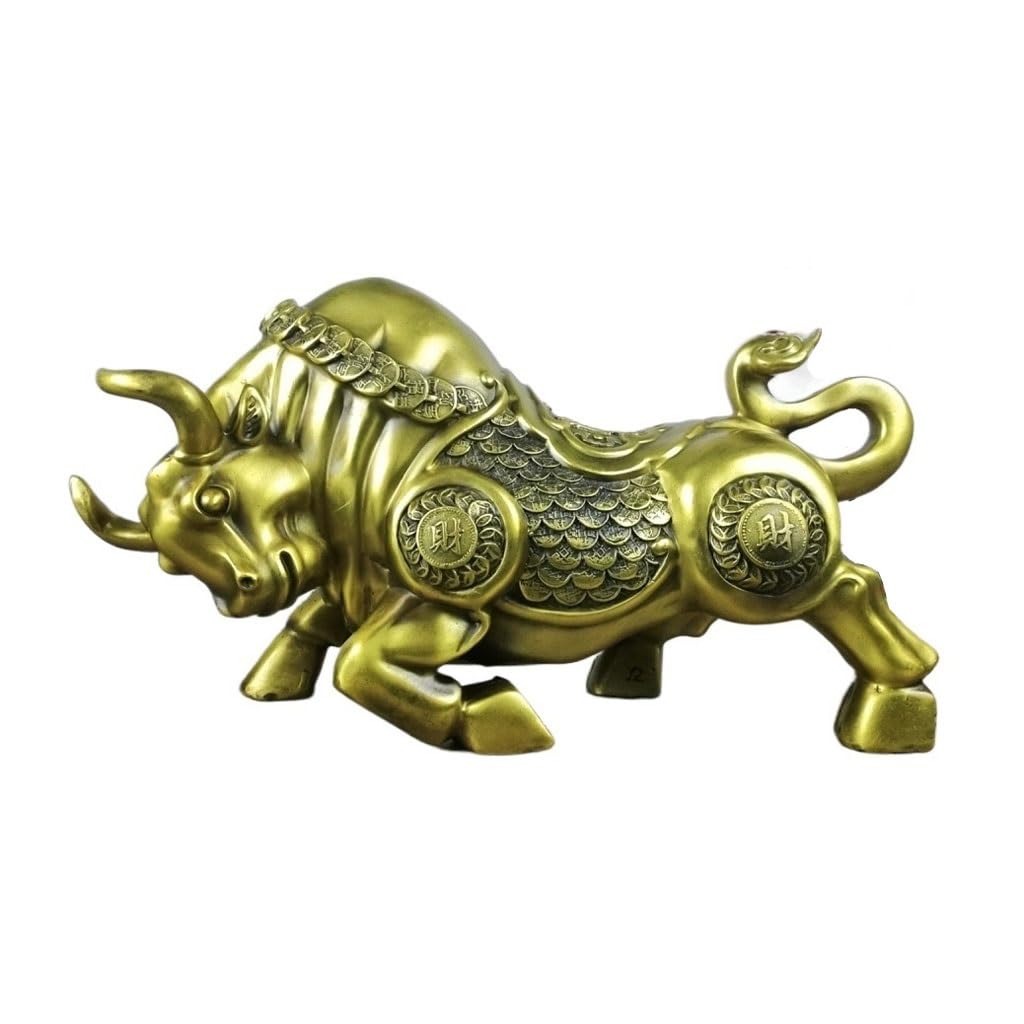 IUokLU Statue Retro Creative Study Room Decoration Sculpture Brass Cow Ornaments Home Office Chinese Decoration Crafts Brass Figurine (size_name M)