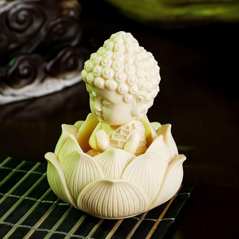 Conjunto 2 estatuas Buda sereno en pose loto para decoración miniatura 3