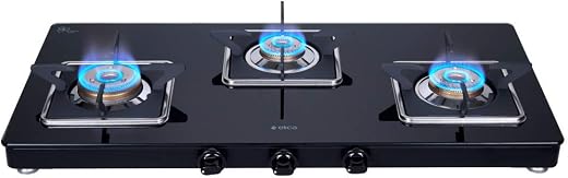 Elica Slimmest 3 Burner Gas Stove with Toughened Glass Top | Ultra Slim Frame | Forged Brass Burners | 7 Year Warranty on ...