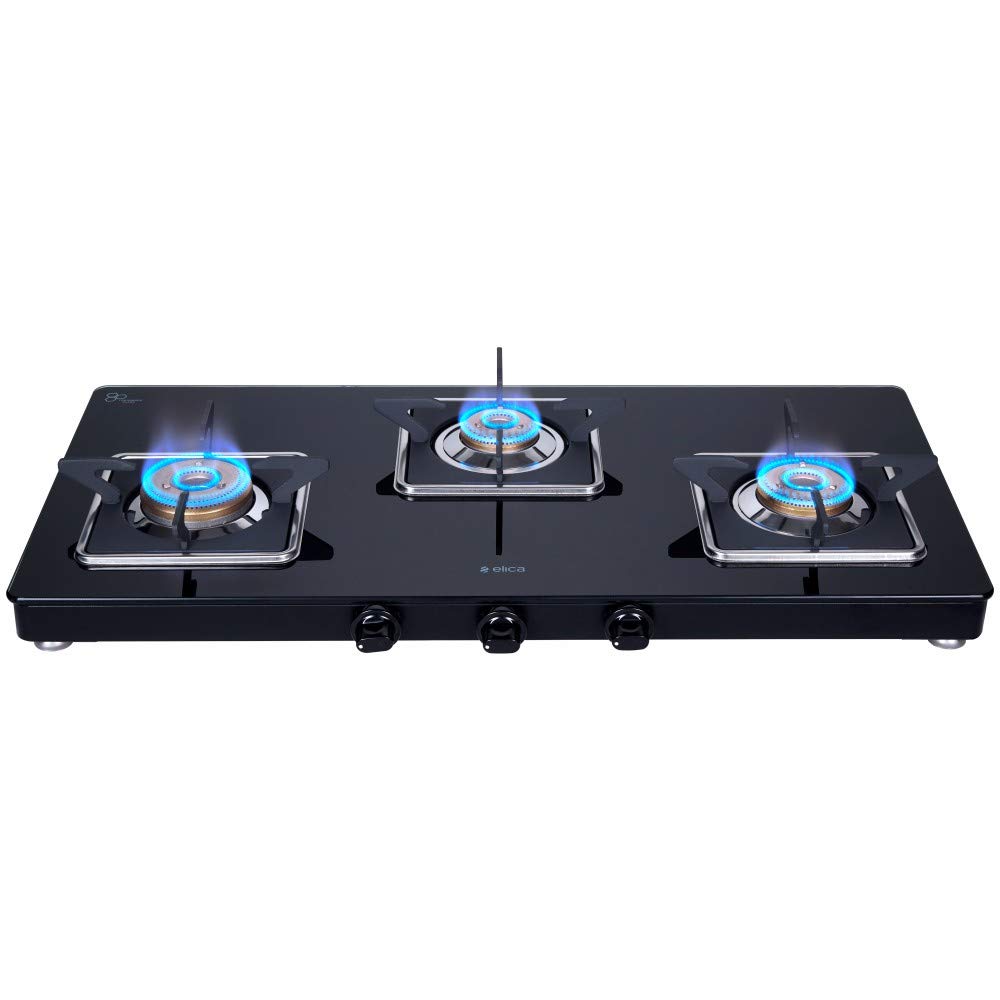 Elica Slimmest 3 Burner Gas Stove with Toughened Glass Top | Ultra Slim Frame | Forged Brass Burners | 7 Year Warranty on ... - Review, Price and Buying Guide