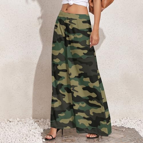 Palazzo Pants for Women - Green Camo Classic Comfy Casual Womens Wide Leg Pants Baggy Lounge Pants2