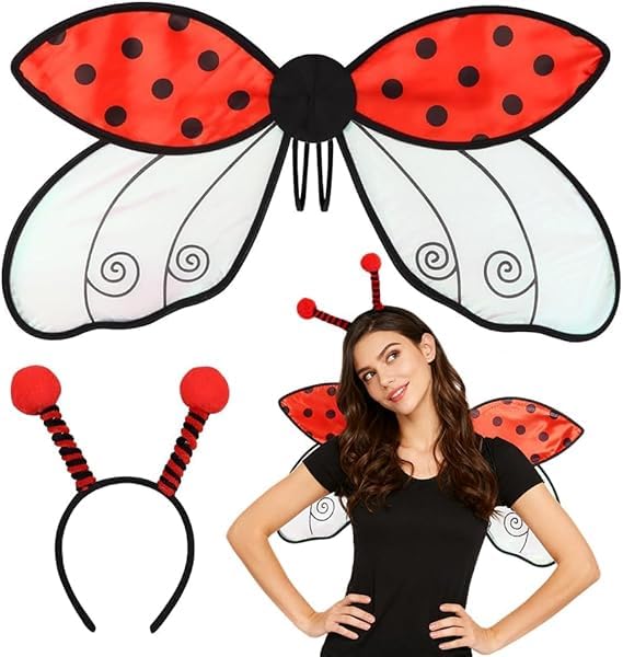 PLNVNVP Ladybug Costume Set Ladybug Wing and Headband Carnival Costume Accessories for Women Girls Festival Party Masquerade Ball