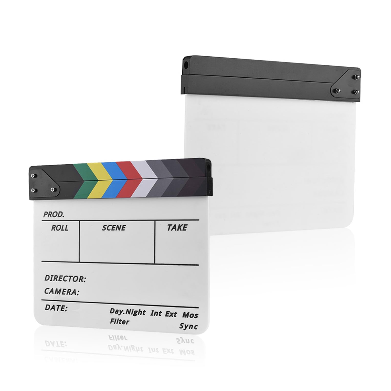 Yctze Tablilla Acrílica de Borrado en Seco para Cine y TV - Claqueta con Rotulador - Barra Negra/blanca u Opciones Coloridas (palo multicolor)