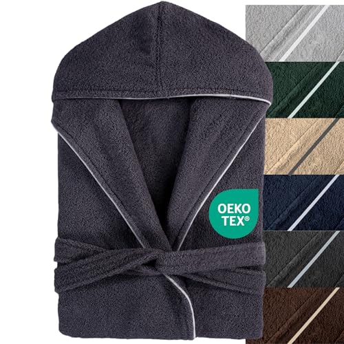Strauss Home® Premium Bademantel Damen & Herren Frottee - Lang mit Kapuze...