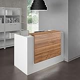 UGOS ICN 53 Inch Contemporary Reception Desk | Multifunctional Modern,Transaction Countertop, Laminate Desktop, Standing Front Table for Office, Home, School, Salon, Spa - White and Teak