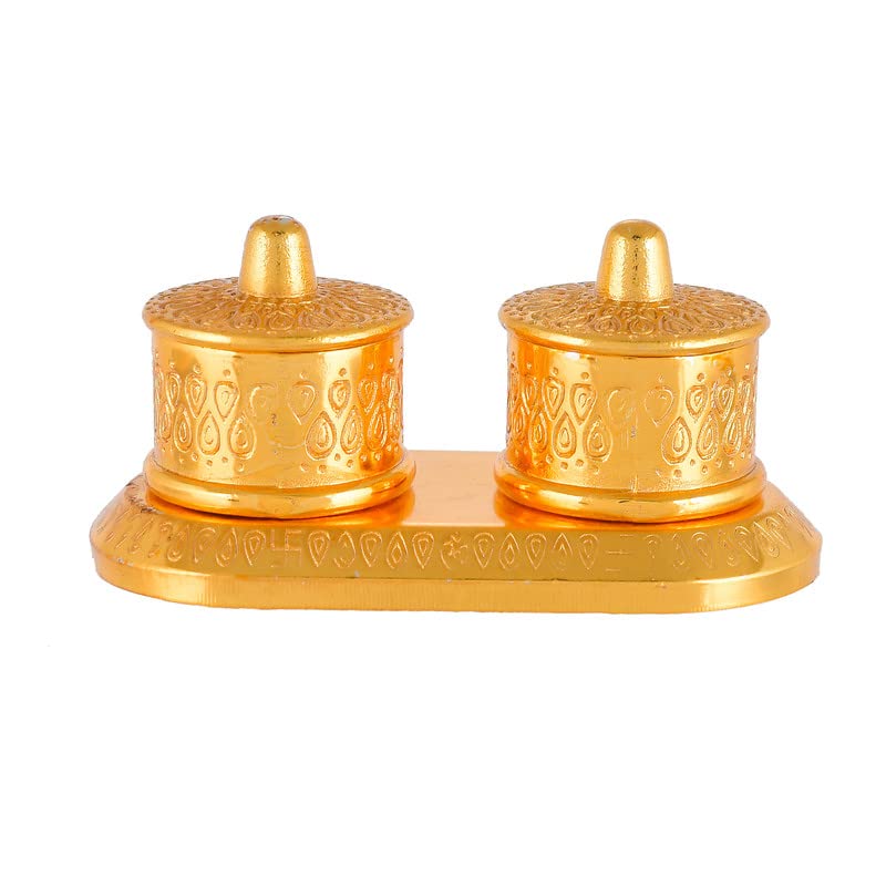 Image of JAIPUR ACE Golden Metal Kumkum Holder /Kumkum Box for Gifting,Pooja, Thali, Mandir, Home, Temple, Gifting Golden Kumkum Box with Laxmi Maa (Round Kumkum)