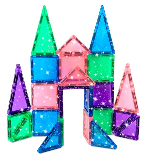 Image of CreateOn Crayola Mini Magnetic PIP-Tiles, Building Set for Kids, Magnetic Building Toys for Kids, STEM Travel Toys for Boys and Girls Ages 3+, 24-Piece Set (Glitter)