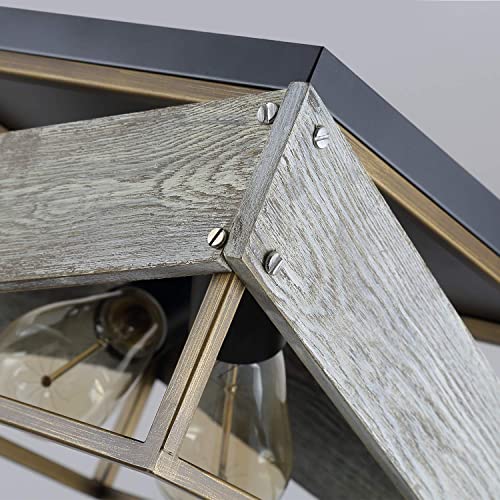 Modern Farmhouse Flush Mount Light Fixture Two-Light Metal And Wood Square Flush Mount Ceiling Light For Hallway Living Room Bedroom Kitchen Entryway,Antique Gold And Black #TOP5