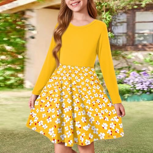 Girls' Long Sleeve Casual Dress High Waist A Line Swing Twirly Sundress Summer Girl Clothes2