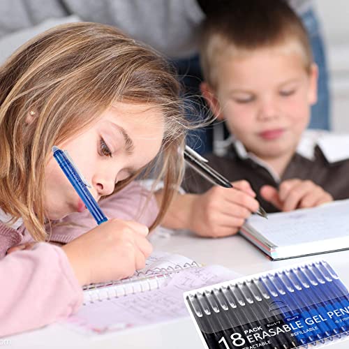 Vanstek 18 Pack Retractable Erasable Gel Pens Clicker, 9 Black & 9 Blue, Fine Point(0.7), Make Mistakes Disappear, Premium Comfort Grip Black & Blue Ink For Writting, Note Taking And Crossword Puzzles #TOP6