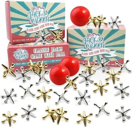 Vintage Metal Jacks Game with Ball - 3 Sets of Jax Game per Order, Retro Toys for Birthday Party,Chinese Jacks Pinata Filler Toy in Bulk,Giant Game Jax for All Ages, Jumping Jack by HAPPY JACK & MERRY