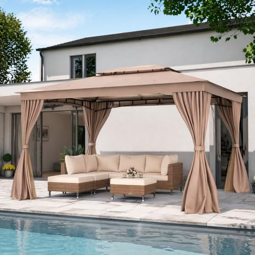 LAUSAINT HOME 10'x13' Outdoor Gazebo, Upgraded Metal Frame Heavy Duty