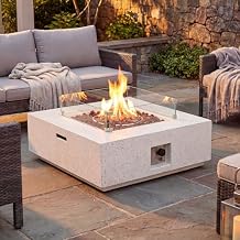 COSIEST Square Outdoor Sandstone Propane Fire Pit w Wind Guard, Certified, 50,000 BTU Stainless Steel Burner, 35-inch, Free Lava Rocks and Rain Cover, Tank Outside, Metal Lid