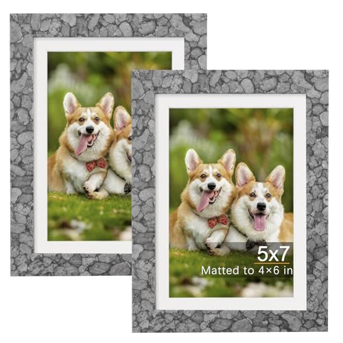 TOFOREVO 5x7 Picture Frames with 4x6 Mat Set of 2, Stone Grey