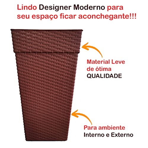 Vaso Grande Coluna Quadrado Rattan Para Flores E Plantas 28l
