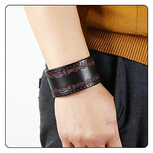 Image of Punk Rock Print Pattern Wristband Wide Leather Cuff Bracelet