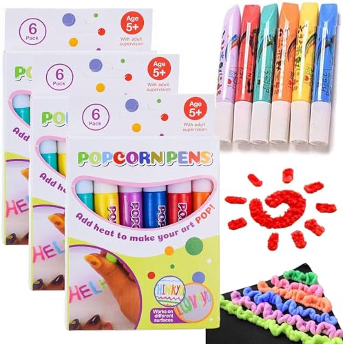 Ashopfun Magic Colour DIY Bubble Popcorn Drawing Pens,Magic Puffy Pens,Magic Popcorn Color Paint Pen,Puffy Bubble Pen Puffy 3D Art Safe Pen for Greeting Birthday Cards Kids (3 Pcs)