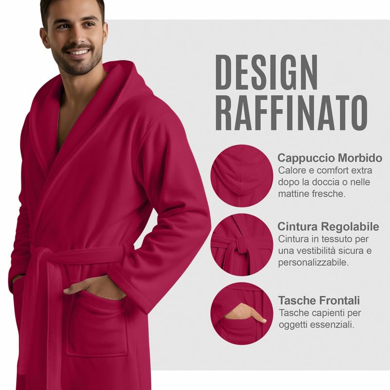 NARCISO - Accappatoio Uomo Donna Microfibra Economico con Tasche Cappuccio e Cintura, Ideale per Casa, Viaggio, Palestra, Tessuto Morbido e Comodo, Taglie dalla S alla XXL