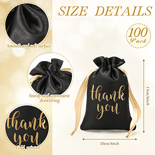 Roowest 100 Pcs Thank You Satin Gift Bags Drawstring Jewelry Pouches Candy Bag For Thanksgiving Wedding Bridal Shower Baby Shower Favor Drawstring Bag For Birthday Holiday Party thumb #1