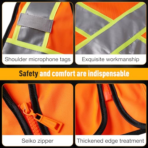 Image of Class 2 Safety Vest with Zipper Front and multiple Pockets, High Visibility Vest, Meets ANSI /ISEA Standards