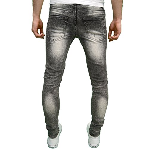 Enzo Mens Designer Branded Ripped Skinny Acid Wash Jeans (40W x 32L