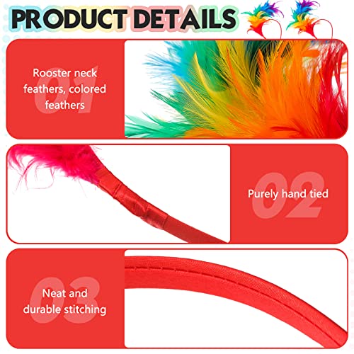 Dilunave Colorful Feather Headband Fascinator Cosplay Hair Bands Carnival Party Headdress Rainbow Headband Feather Headdress Costume for Easter Day Wedding - Image 3