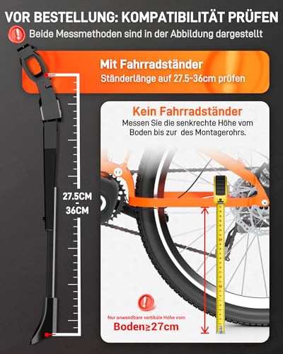 HENMI Fahrradständer 24-29 Zoll Plus, Hinterbauständer rutschfest Seitenständer Fahrrad Höhenverstellbar für Mountainbike, Trekkingrad, Rennrad, Cityrad