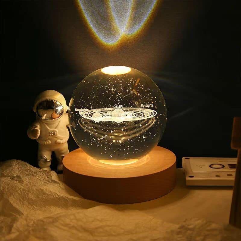 Image of 3D Galaxy Crystal Ball Night Lamp, Lamp with Colourful LED Light, Crystal Ball with Wood Stand, Birthday Gifts for Boyfriends, Night Light Galaxy Planet Art Gifts Lamp (Galaxy Night lamp)