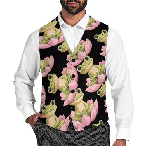 Frog-Lotuses Men's Suit Vests Business Formal Dress Vest V-Neck Waistcoat for Wedding Casual