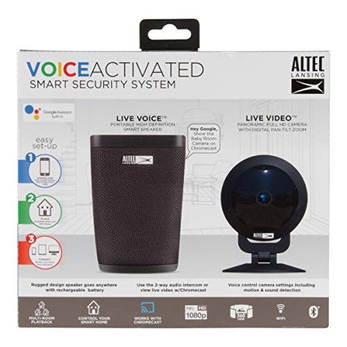 Altec Lansing Voice Activated Smart Security System, Includes Google Live Speaker and Panoramic HD Camera, Built in Google Assistant, Two Way Intercom, ASH-100