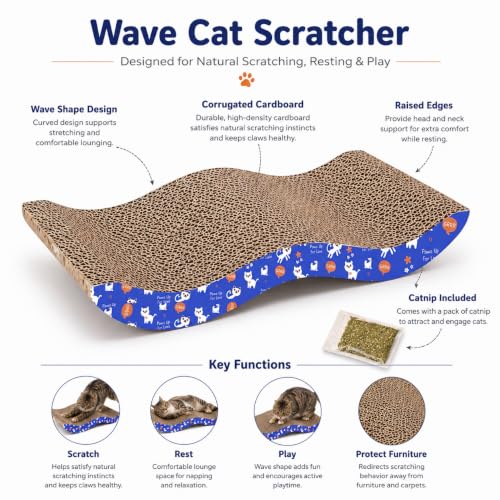 Image of PETS EMPIRE Cat Scratch Pad Cardboard cat scratchers for Indoor Cats Reversible Large Wide Corrugated with Catnip