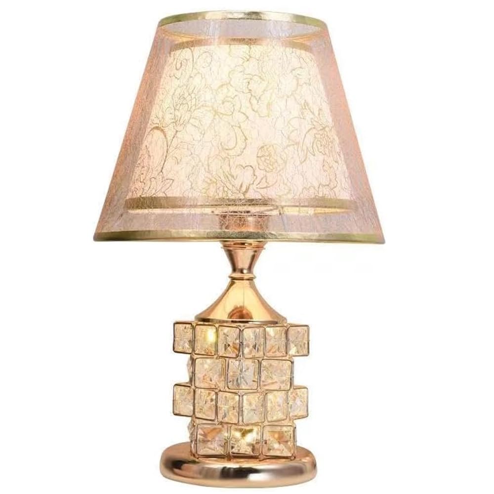 SHENGYI Bedside lamp Crystal Table Lamps with Metal Base Flower Fabric Lampshade Lamp,European Vintage Lamps Nightstand Light,Romantic Decorative Desk Lamp for Bedroom Living Room