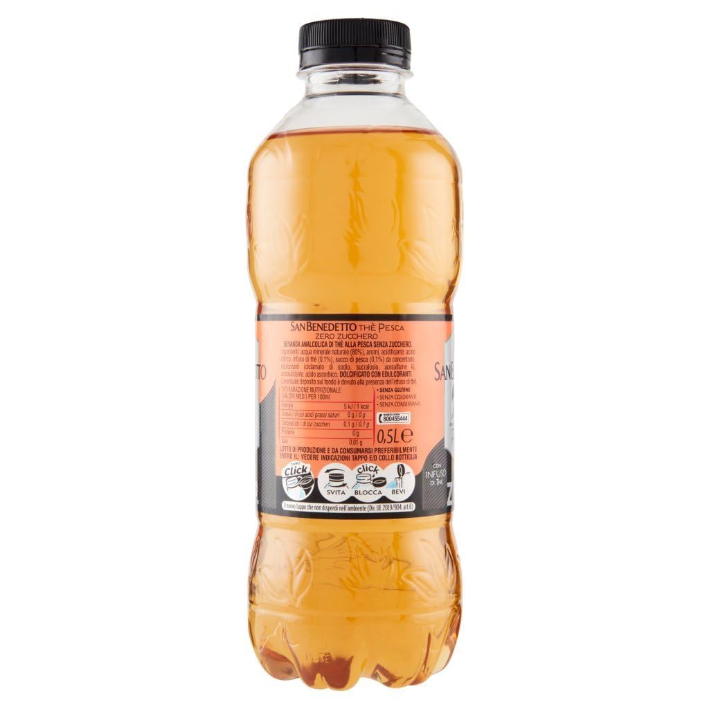 San Benedetto THE PESCA ZERO 24X 500ML, thé glacé le «Peach Without Sugar Pet jetable, thé glacé rafraîchissant, sans conservateurs et colorants artificiels + Italian Gourmet polpa 400g
