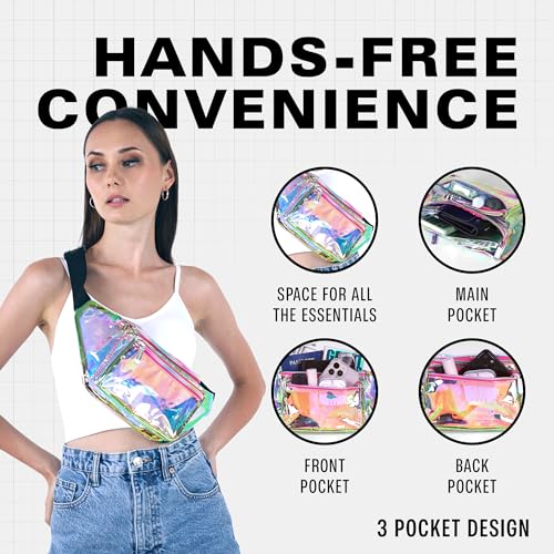 Image of Sojourner Holographic Rave Fanny Pack - Packs for Festival Women, Men | Cute Fashion Waist Bag Belt Bags (Gold & Pink Transparent)