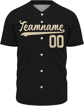 Mens Custom Black Baseball Jersey Personalized Button Down Tee Shirt Sports Jersey for Men Women Kids